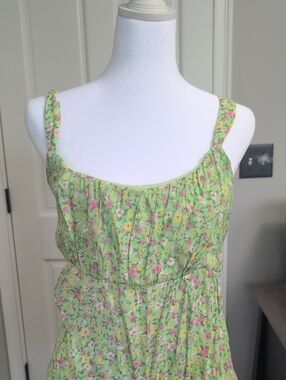 Small Soho Apparel Green Floral Tank Dress with Pink & Yellow Accents